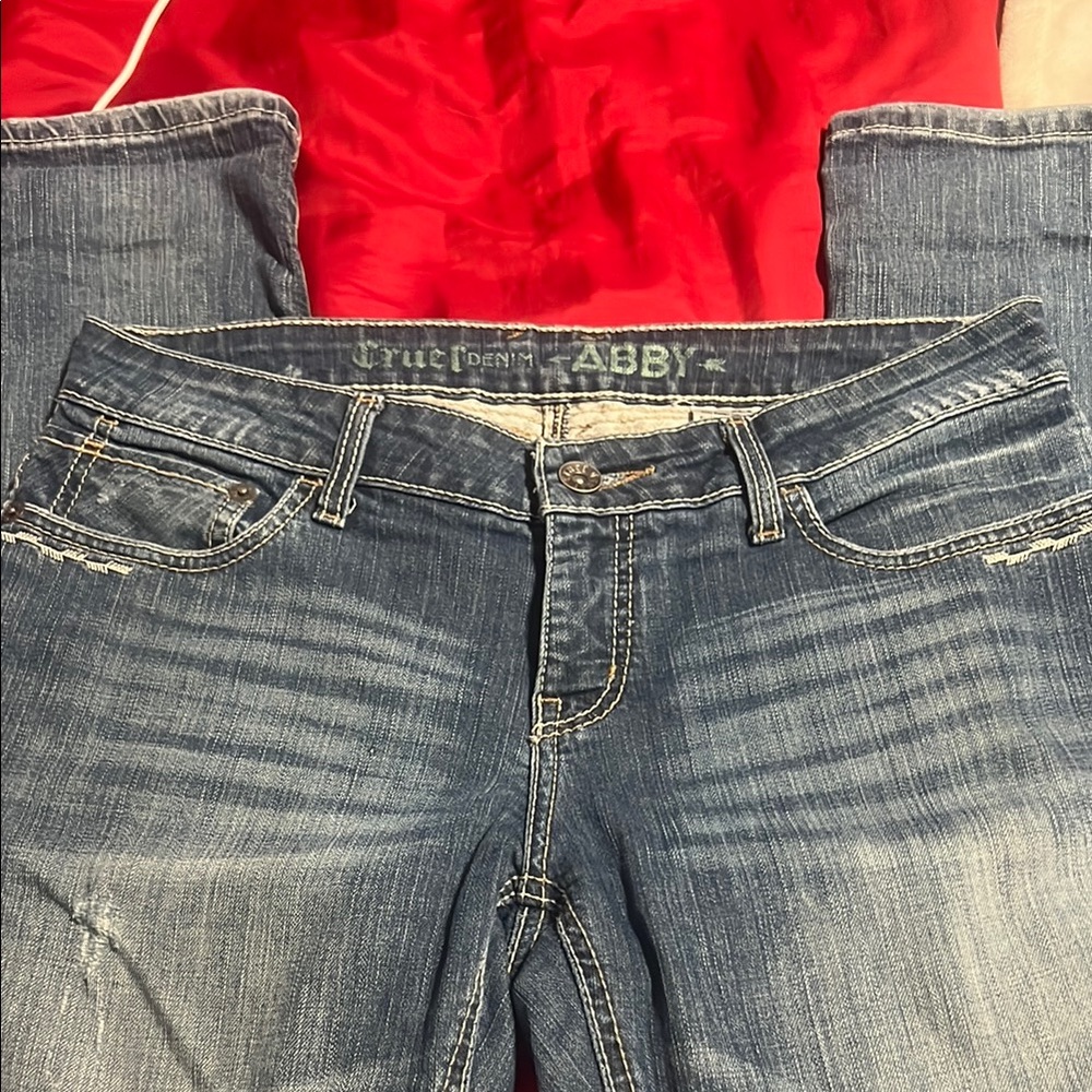Blue Boot Cut Jeans with Classic Fading